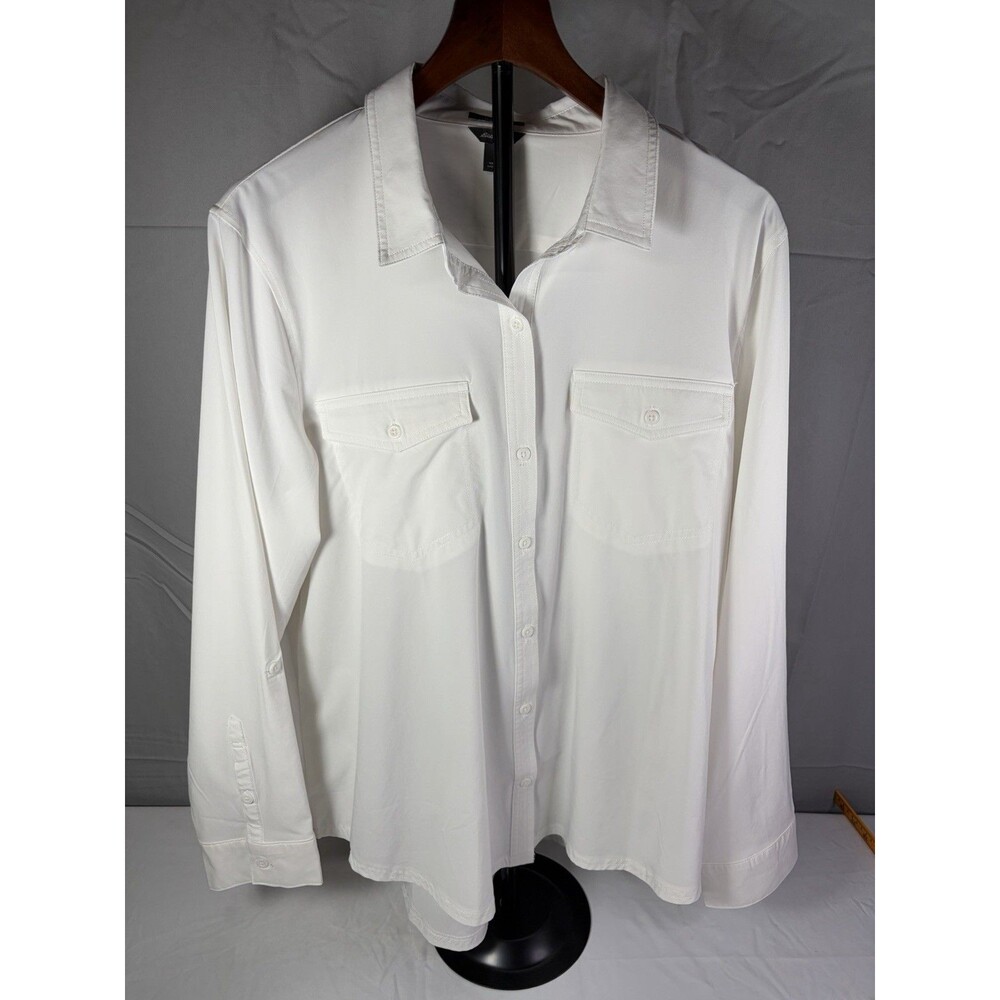 Eddie Bauer White Long Sleeve Button Front Shirt Womens XL Travel Outdoor Nice